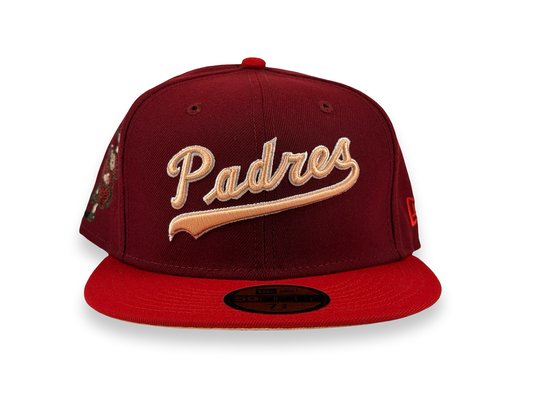 San Diego Padres New Era Cap 59FIFTY Fitted Hat Cardinal Red Peach Underbrim Swinging Friar Side Patch