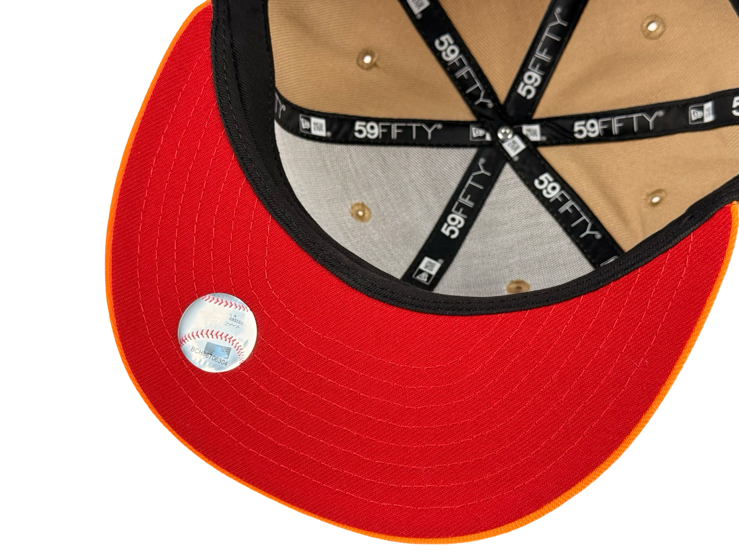 San Diego Padres New Era Cap 59FIFTY Fitted Hat Light Brown Crown Orange Visor Red Underbrim 25th Anniversary Side Patch