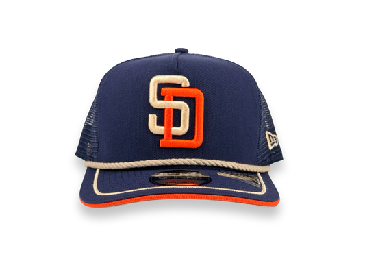 San Diego Padres MLB New Era Cap 9FIFTY A-Frame Snapback Hat Rope Trucker Mesh Navy Blue