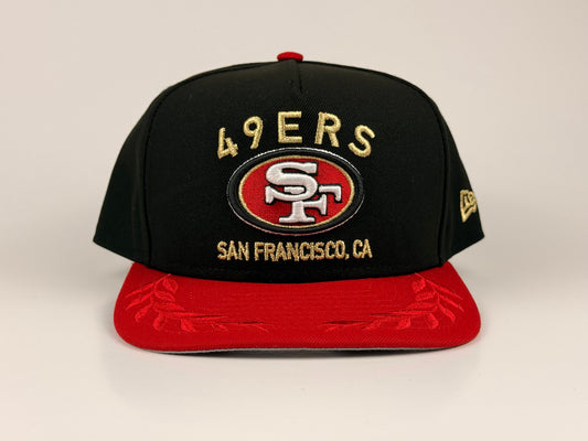 San Francisco 49rs New Era Cap 9FIFTY A-Frame Snapback Hat Black/Red Gold Stitch