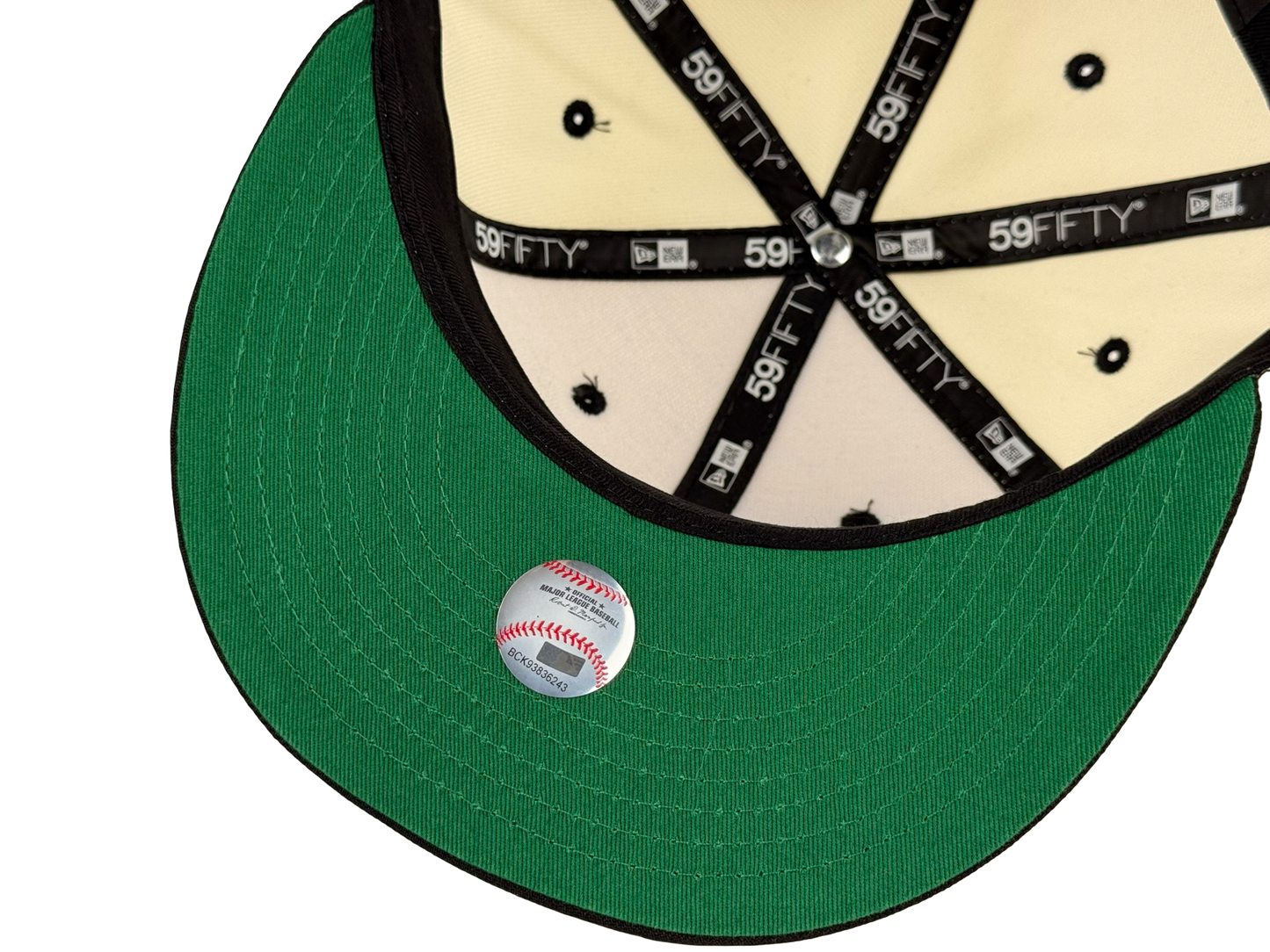San Diego Padres New Era Cap 59FIFTY Fitted Hat Cream Crown Black Visor Green Underbrim Batterman Side Patch