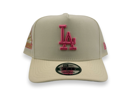Los Angeles Dodgers New Era Cap 9FIFTY A-Frame Snapback Hat Full Cream with Pink First World Series Side Patch