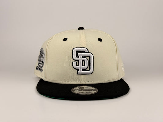 San Diego Padres MLB New Era Cap 9FIFTY Snapback Hat Cream Crown Black Visor 25th Anniversary Side Patch