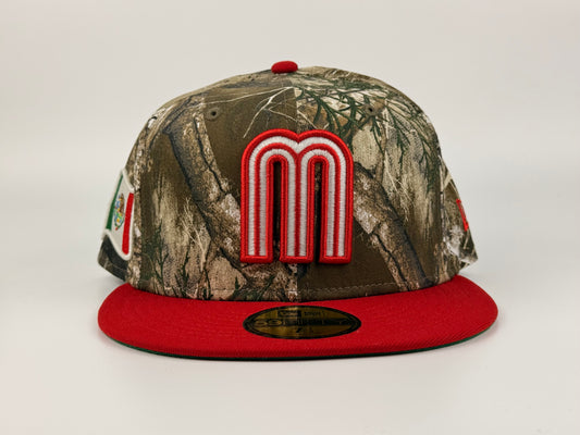 Mexico (Glow in the Dark) WBC New Era Cap 59FIFTY Fitted Hat Real Tree Camo Mexico Flag Side Patch