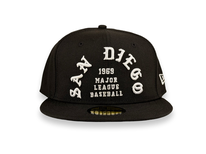 San Diego Padres Old English Script MLB New Era Cap 59FIFTY Fitted Hat