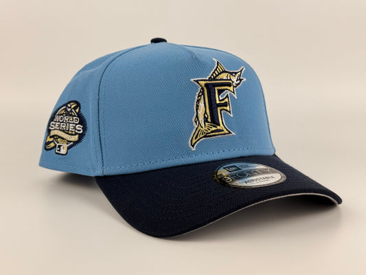 Florida Marlins New Era Cap 9FORTY A-Frame Snapback Hat Sky Blue Navy Visor 2003 World Series Side Patch