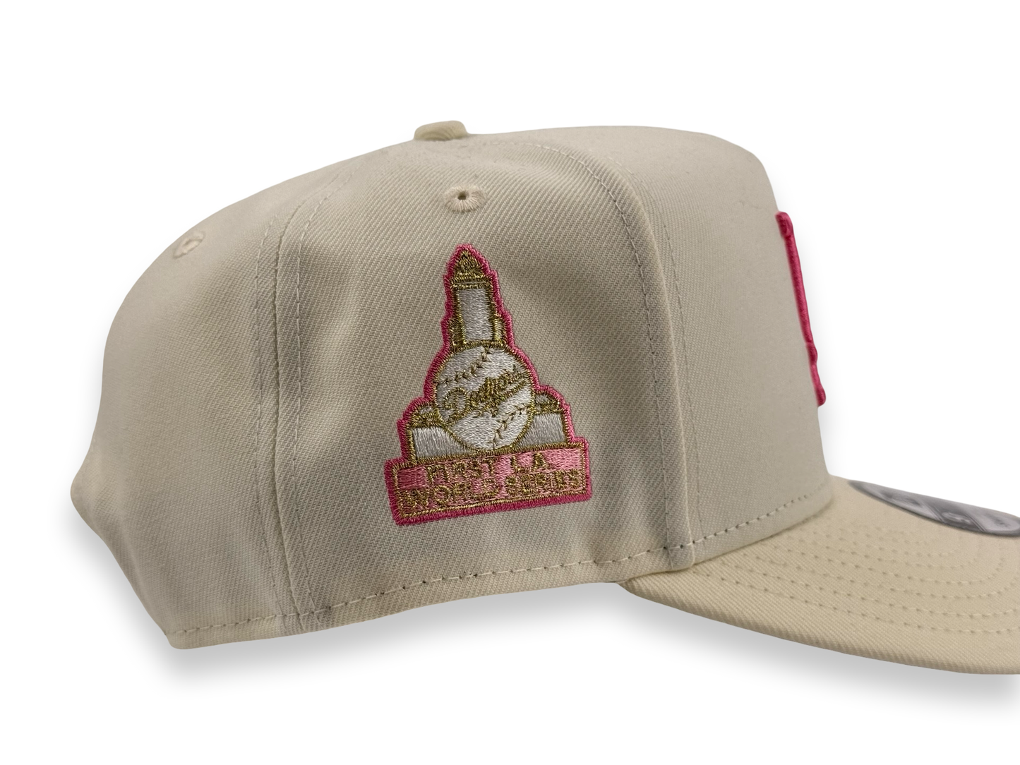 Los Angeles Dodgers New Era Cap 9FIFTY A-Frame Snapback Hat Full Cream with Pink First World Series Side Patch