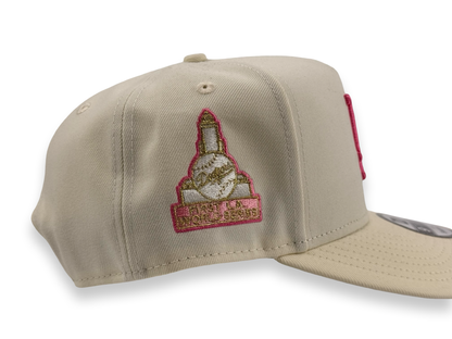 Los Angeles Dodgers New Era Cap 9FIFTY A-Frame Snapback Hat Full Cream with Pink First World Series Side Patch