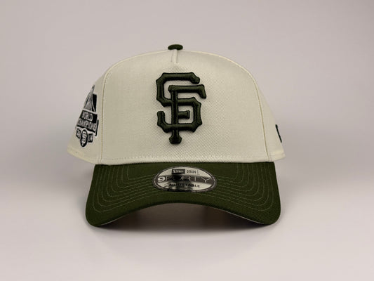 San Francisco Giants New Era Cap 9FORTY A-Frame Snapback Hat Cream Crown Army Green Visor 2014 World Series Side Patch
