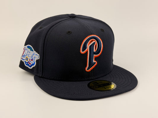 San Diego Padres "P" (Glow in the Dark) New Era Cap 59FIFTY Fitted Hat Navy Blue 1998 World Series Side Patch