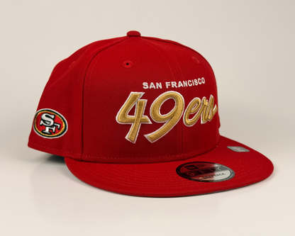 San Francisco 49ers Script New Era Cap 9FIFTY Snapback Hat Red