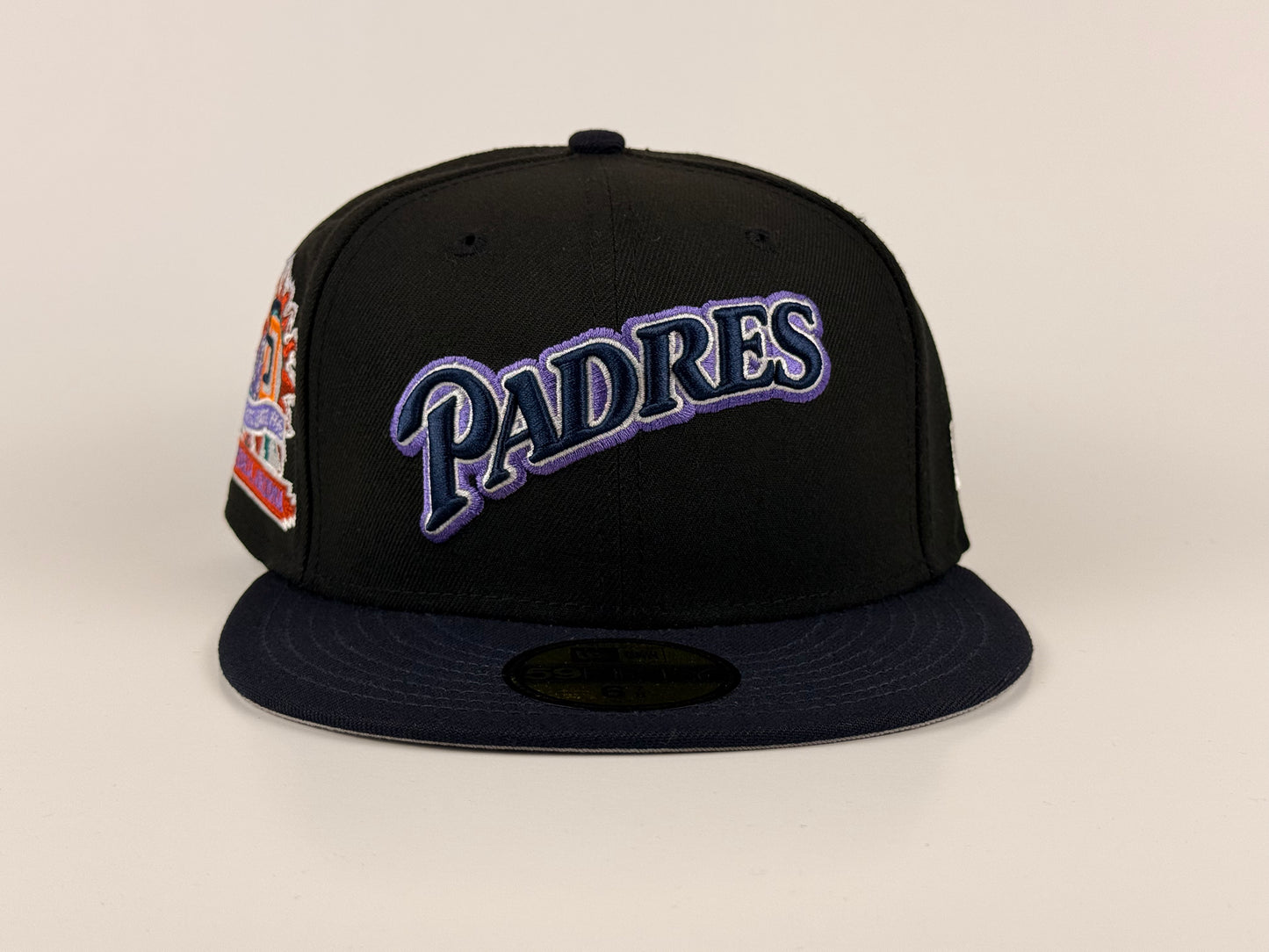 San Diego Padres New Era Cap 59FIFTY Fitted Hat Black Crown Navy Blue Visor Cactus League 1996 Side Patch