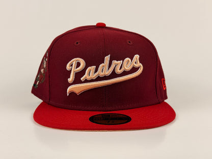 San Diego Padres New Era Cap 59FIFTY Fitted Hat Cardinal Red Peach Underbrim Swinging Friar Side Patch