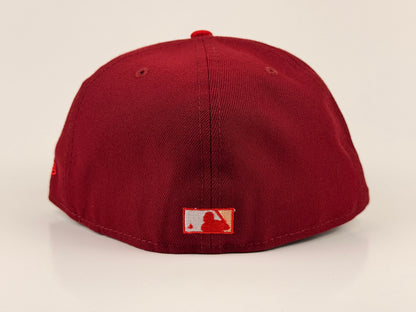 San Diego Padres New Era Cap 59FIFTY Fitted Hat Cardinal Red Peach Underbrim Swinging Friar Side Patch