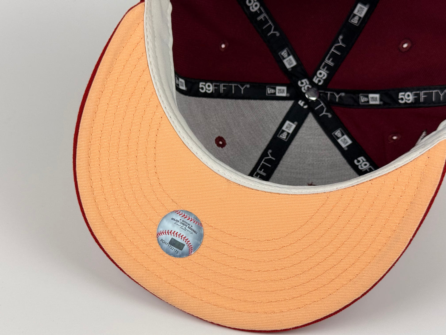 San Diego Padres New Era Cap 59FIFTY Fitted Hat Cardinal Red Peach Underbrim Swinging Friar Side Patch