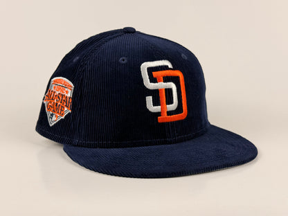 San Diego Padres New Era Cap 59FIFTY Fitted Hat Navy Blue Full Corduroy 1992 All Star Game Side Patch