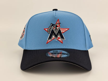 Miami Marlins New Era Cap 9FORTY A-Frame Snapback Hat Sky Blue Navy Visor National League Side Patch