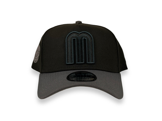 Mexico WBC New Era Cap 9FORTY A-Frame Snapback Hat Black Crown Charcoal Gray Visor Aztec Calendar Side Patch