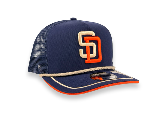 San Diego Padres MLB New Era Cap 9FIFTY A-Frame Snapback Hat Rope Trucker Mesh Navy Blue