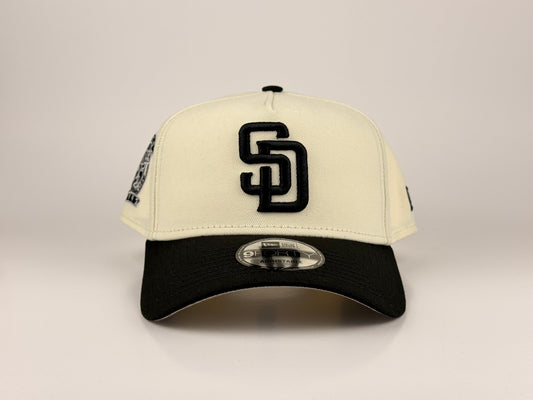 San Diego Padres MLB New Era Cap 9FORTY A-Frame Snapback Hat Cream Crown Black Visor 25th Anniversary Side Patch