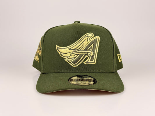 Anaheim Angeles MLB New Era Cap 9FIFTY A-Frame Snapback Hat Olive Green 2010 All Star Game Side Patch