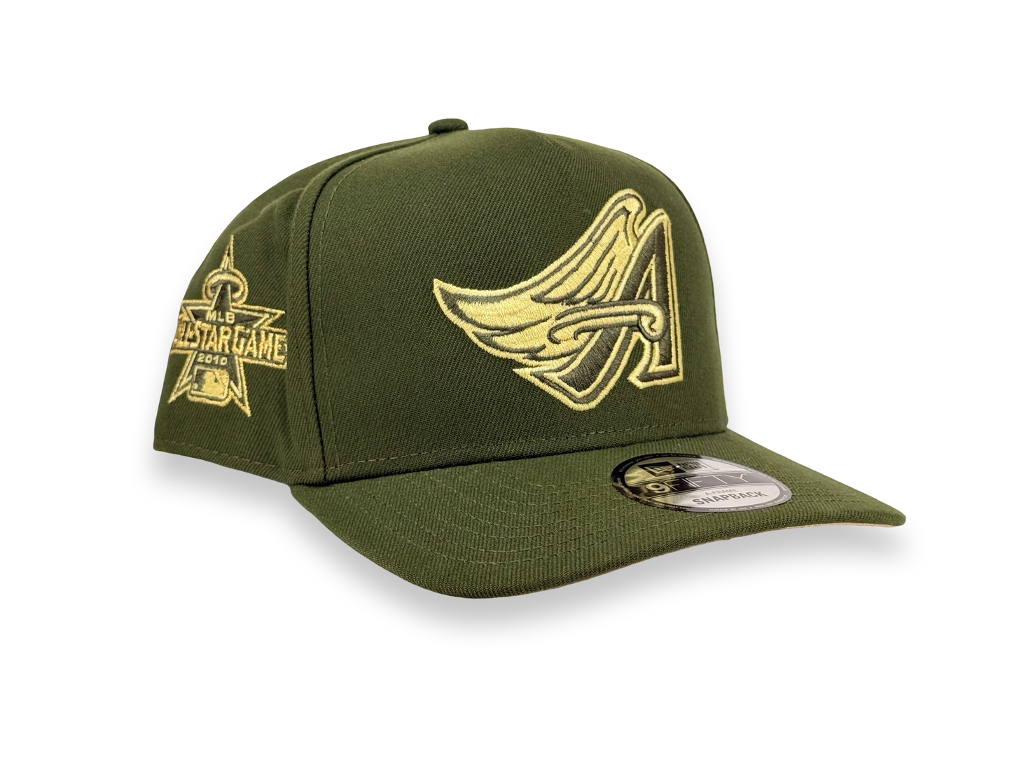 Anaheim Angels MLB New Era Cap 9FIFTY A-Frame Snapback Hat Olive Green 2010 All Star Game Side Patch