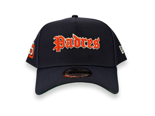 San Diego Padres Old English New Era Cap 9FORTY A-Frame Snapback Hat Navy Blue SD Side Patch