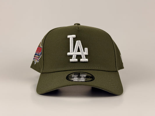 Los Angeles Dodgers New Era Cap 9FORTY A-Frame Snapback Hat Army Green Dodger Stadium Side Patch