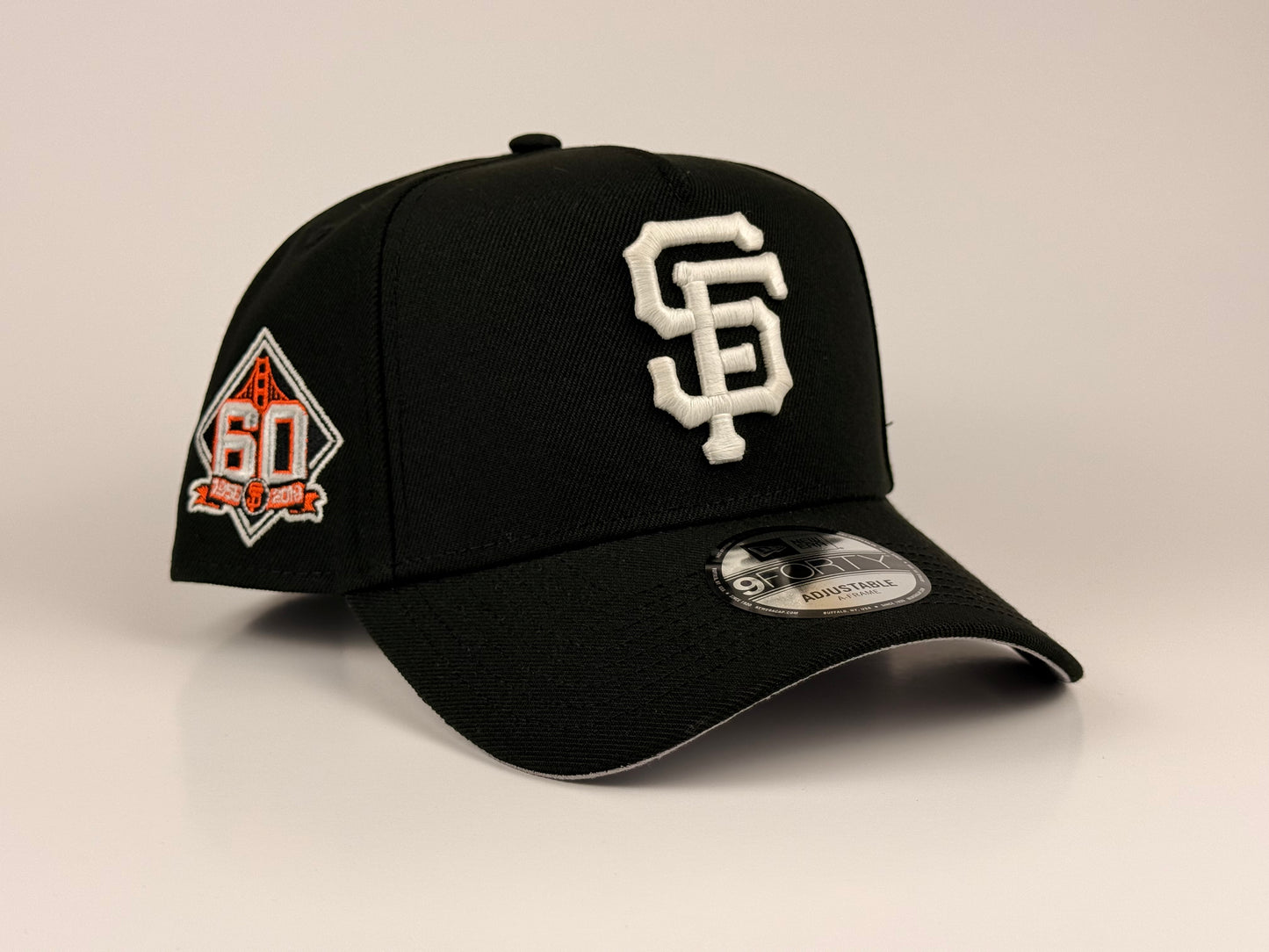 San Francisco Giants New Era Cap 9FORTY A-Frame Snapback Hat Black 60th Anniversary Side Patch
