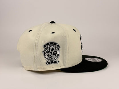 San Diego Padres MLB New Era Cap 9FIFTY Snapback Hat Cream Crown Black Visor 25th Anniversary Side Patch