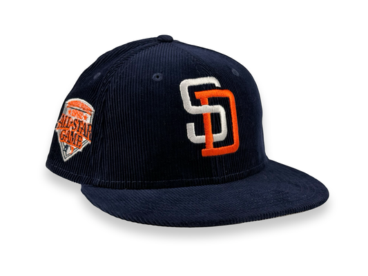 San Diego Padres New Era Cap 59FIFTY Fitted Hat Navy Blue Full Corduroy 1992 All Star Game Side Patch