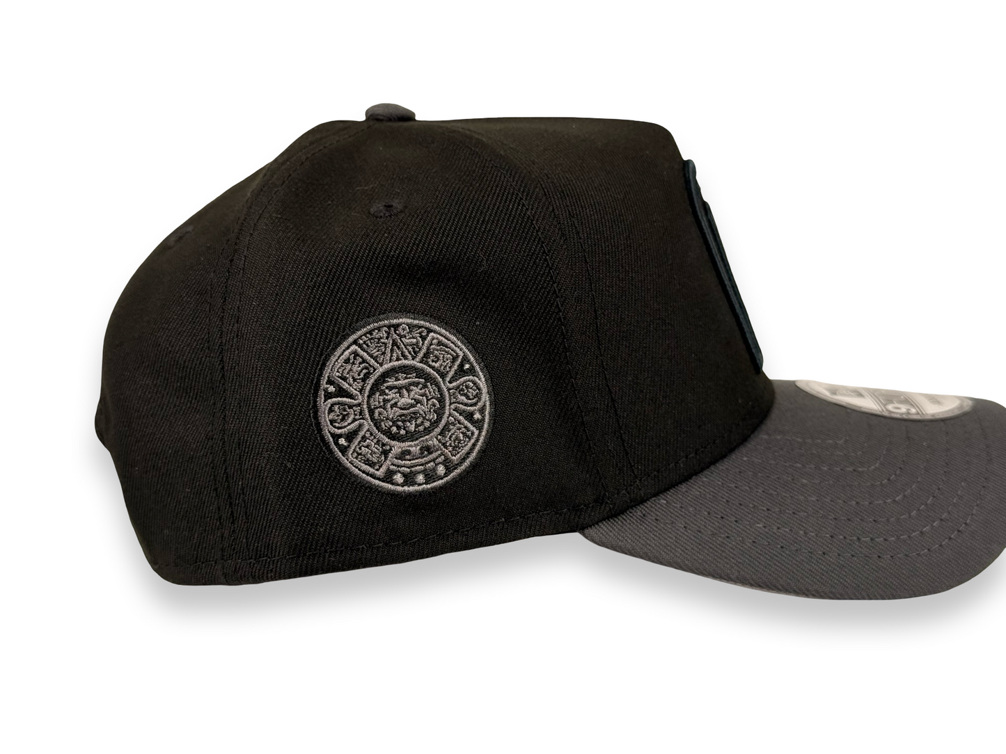 Mexico WBC New Era Cap 9FORTY A-Frame Snapback Hat Black Crown Charcoal Gray Visor Aztec Calendar Side Patch