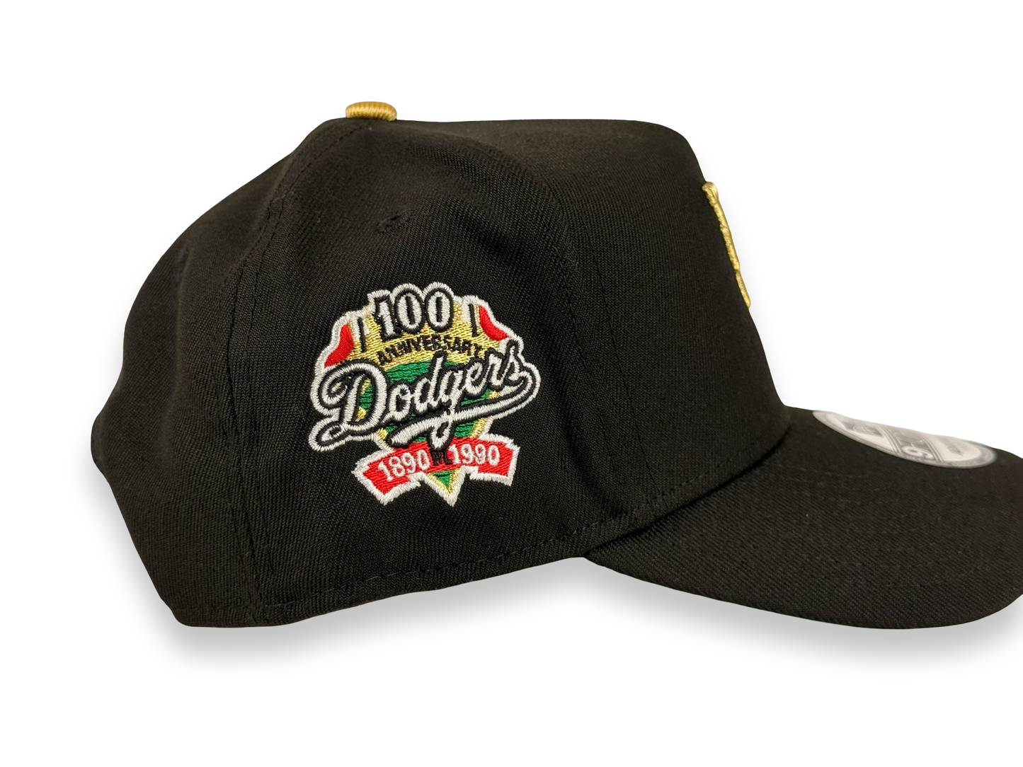 Los Angeles Dodgers New Era Cap 9FORTY A-Frame Upside Down LA Black/Gold Stitch 100th Anniversary Side Patch