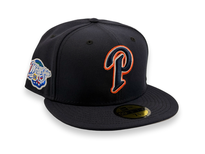 San Diego Padres "P" (Glow in the Dark) New Era Cap 59FIFTY Fitted Hat Navy Blue 1998 World Series Side Patch