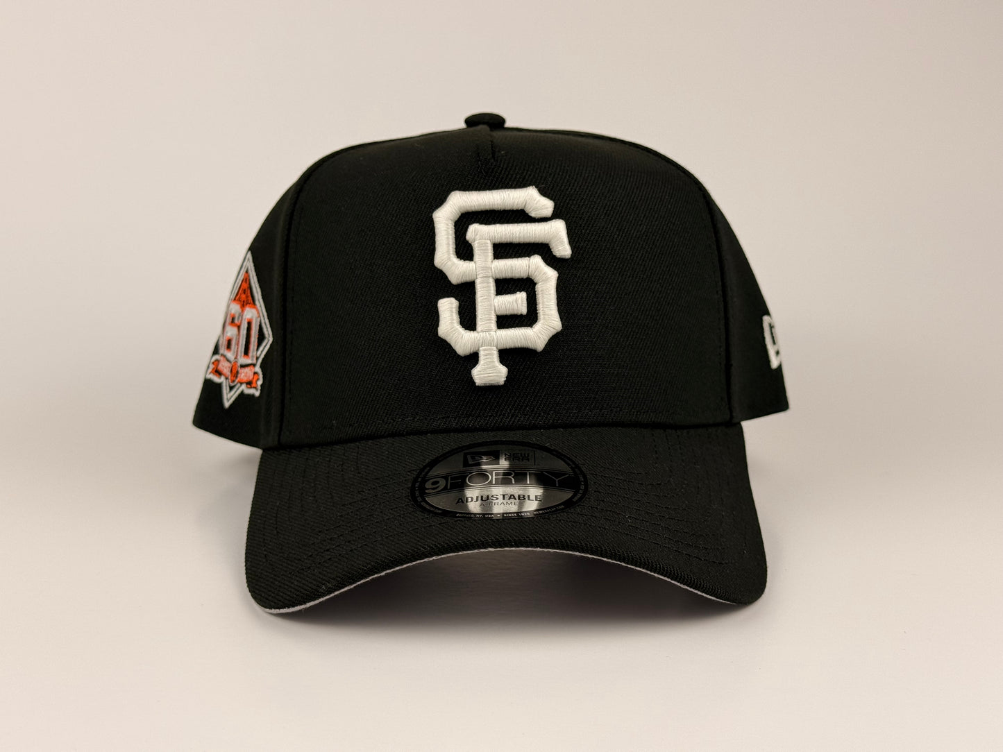 San Francisco Giants New Era Cap 9FORTY A-Frame Snapback Hat Black 60th Anniversary Side Patch