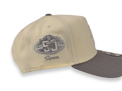 San Diego Padres New Era Cap 9FORTY A-Frame Snapback Hat Cream Crown Gray Visor 50th Anniversary Sycuan Side Patch
