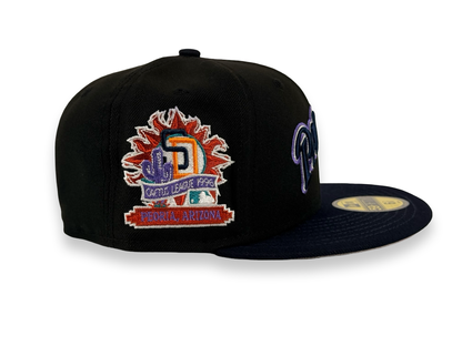 San Diego Padres New Era Cap 59FIFTY Fitted Hat Black Crown Navy Blue Visor Cactus League 1996 Side Patch