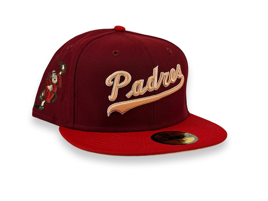 San Diego Padres New Era Cap 59FIFTY Fitted Hat Cardinal Red Peach Underbrim Swinging Friar Side Patch