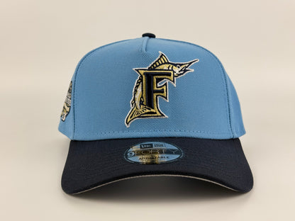 Florida Marlins New Era Cap 9FORTY A-Frame Snapback Hat Sky Blue Navy Visor 2003 World Series Side Patch