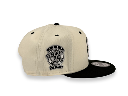 San Diego Padres MLB New Era Cap 9FIFTY Snapback Hat Cream Crown Black Visor 25th Anniversary Side Patch