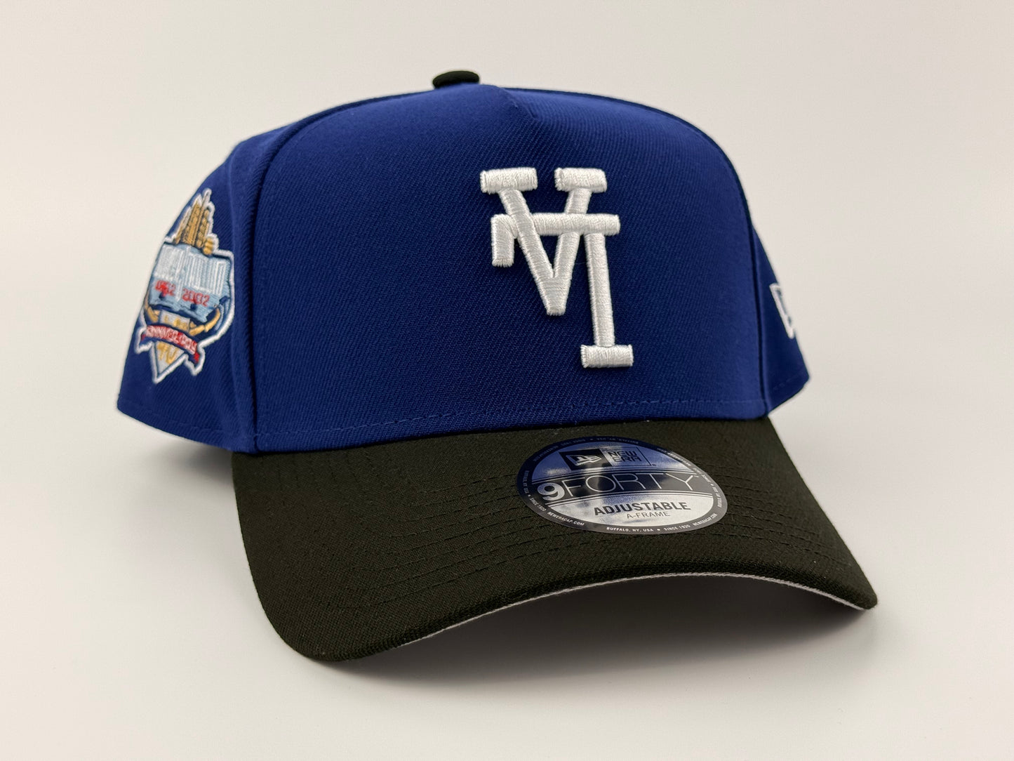 Los Angeles Dodgers New Era Cap 9FORTY A-Frame Snapback Hat Blue Crown Black Visor 40th Anniversary Side Patch