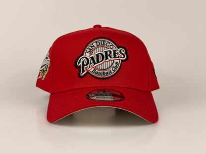 San Diego Padres Baseball Club New Era Cap 9FORTY A-Frame Snapback Hat Red 1998 World Series Side Patch