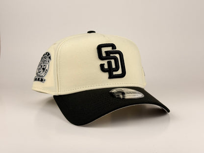 San Diego Padres MLB New Era Cap 9FORTY A-Frame Snapback Hat Cream Crown Black Visor 25th Anniversary Side Patch
