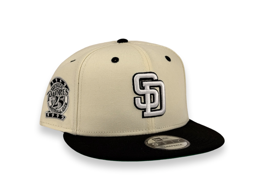 San Diego Padres MLB New Era Cap 9FIFTY Snapback Hat Cream Crown Black Visor 25th Anniversary Side Patch