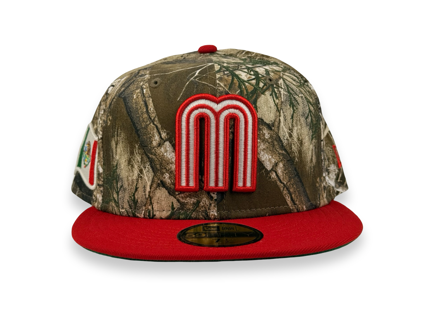 Mexico (Glow in the Dark) WBC New Era Cap 59FIFTY Fitted Hat Real Tree Camo Mexico Flag Side Patch