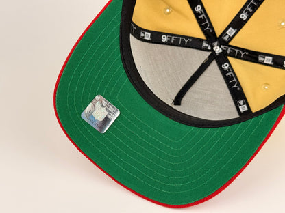 San Francisco 49ers Upside Down Script NFL New Era Cap 9FIFTY A-Frame Beige Crown Red Visor