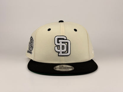 San Diego Padres MLB New Era Cap 9FIFTY Snapback Hat Cream Crown Black Visor 25th Anniversary Side Patch