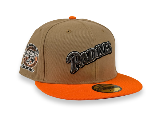 San Diego Padres New Era Cap 59FIFTY Fitted Hat Light Brown Crown Orange Visor Red Underbrim 25th Anniversary Side Patch