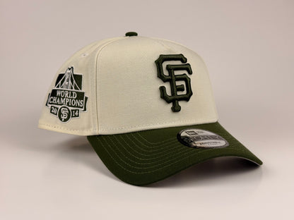 San Francisco Giants New Era Cap 9FORTY A-Frame Snapback Hat Cream Crown Army Green Visor 2014 World Series Side Patch