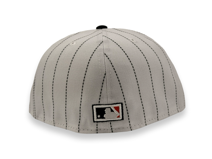 San Diego Padres Swinging Friar Pinstripes New Era Cap 59FIFTY Fitted Hat White Crown Navy Blue Visor 25th Anniversary Side Patch